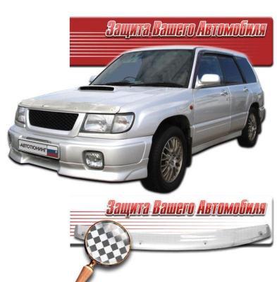 Дефлектор капота Шелкография белая Subaru Forester 1997 - 2000.