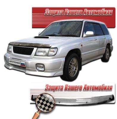 Дефлектор капота Шелкография черная Subaru Forester 1997 - 2000.