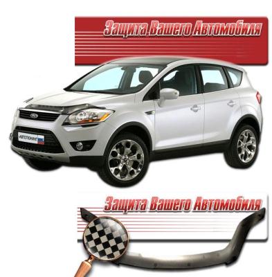 Дефлектор капота Шелкография черная Ford Kuga 2008 - 2012.