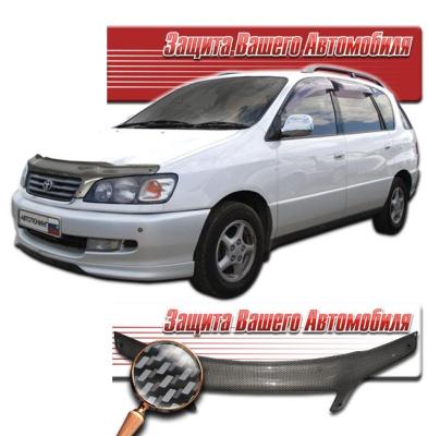 Дефлектор капота Шелкография "карбон" серебро Toyota Ipsum 1996 - 1998.