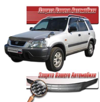 Дефлектор капота Шелкография "карбон" серебро Honda CR-V 1995 - 2001.