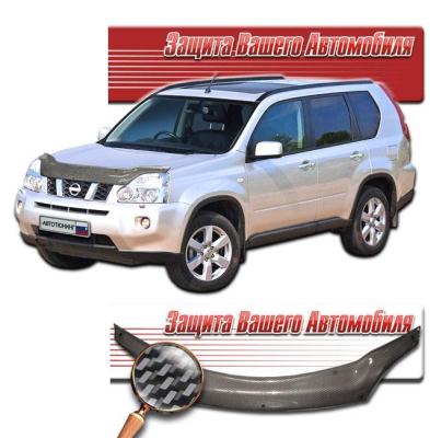 Дефлектор капота Шелкография "карбон" серебро Nissan X-Trail 2007.