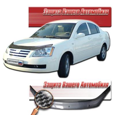 Дефлектор капота Шелкография "карбон" серебро Chery Fora  А5 2006 - 2010.