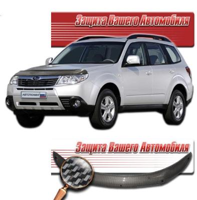 Дефлектор капота Шелкография "карбон" серебро Subaru Forester 2008.