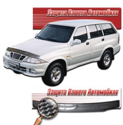 Дефлектор капота Шелкография "карбон" серебро SsangYong Musso 2002.