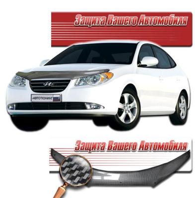 Дефлектор капота Шелкография "карбон" серебро Hyundai Elantra 2009.