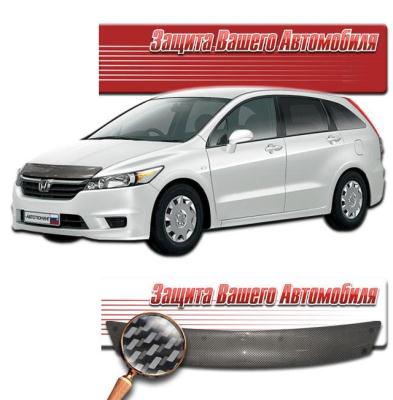 Дефлектор капота Шелкография "карбон" серебро Honda Stream 2006.