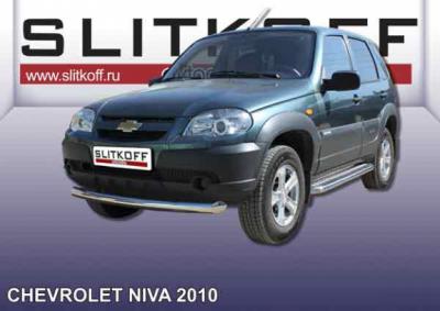 Защита переднего бампера d76 Chevrolet Niva 2010.