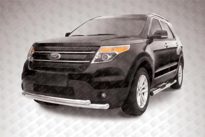 Защита переднего бампера d76+d57 двойная Ford Explorer 2012.