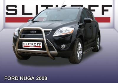 Кенгурятник d57 высокий  с двумя перемычками Ford Kuga 2008.