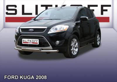 Защита переднего бампера d57+d57 двойная Ford Kuga 2008.