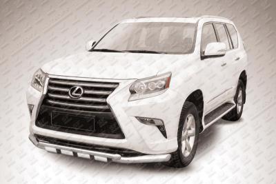 Защита переднего бампера d76+d57 двойная с профильной ЗК Lexus GX460 2013.