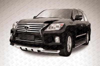 Защита переднего бампера d76+d76 двойная с профильной ЗК Lexus LX570 2012.