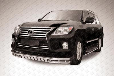 Защита переднего бампера d57+d57 двойная с ЗК Lexus LX570 2012.