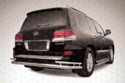 Защита заднего бампера d76+d42 двойная Lexus LX570 2012.