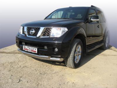 Защита переднего бампера d76+d57 двойная Nissan Navara.