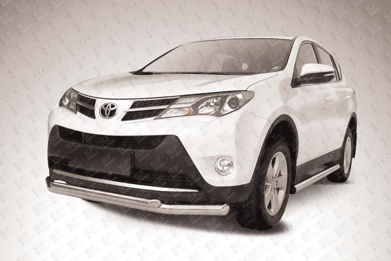 Защита переднего бампера d76+d57 двойная Toyota RAV 4 2013 - наст. время.